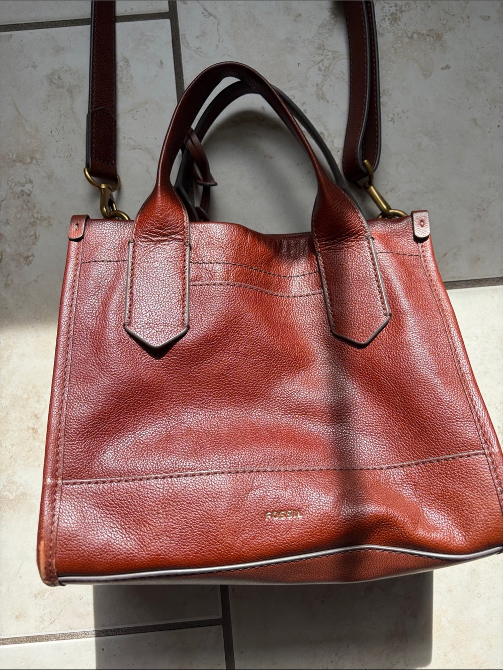 Fossil Leather Tote in Rich Brown